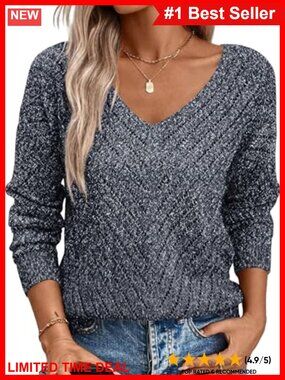 Lightweight V Neck Hollow Out Crochet Knit Pullover Sweater